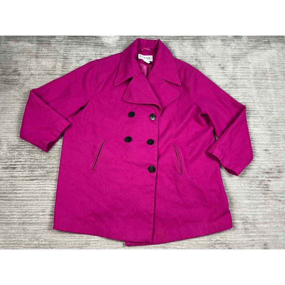 JG Hook Peacoat Womens 22W Magenta Pink Wool Blend Double Breasted Nautical Coat